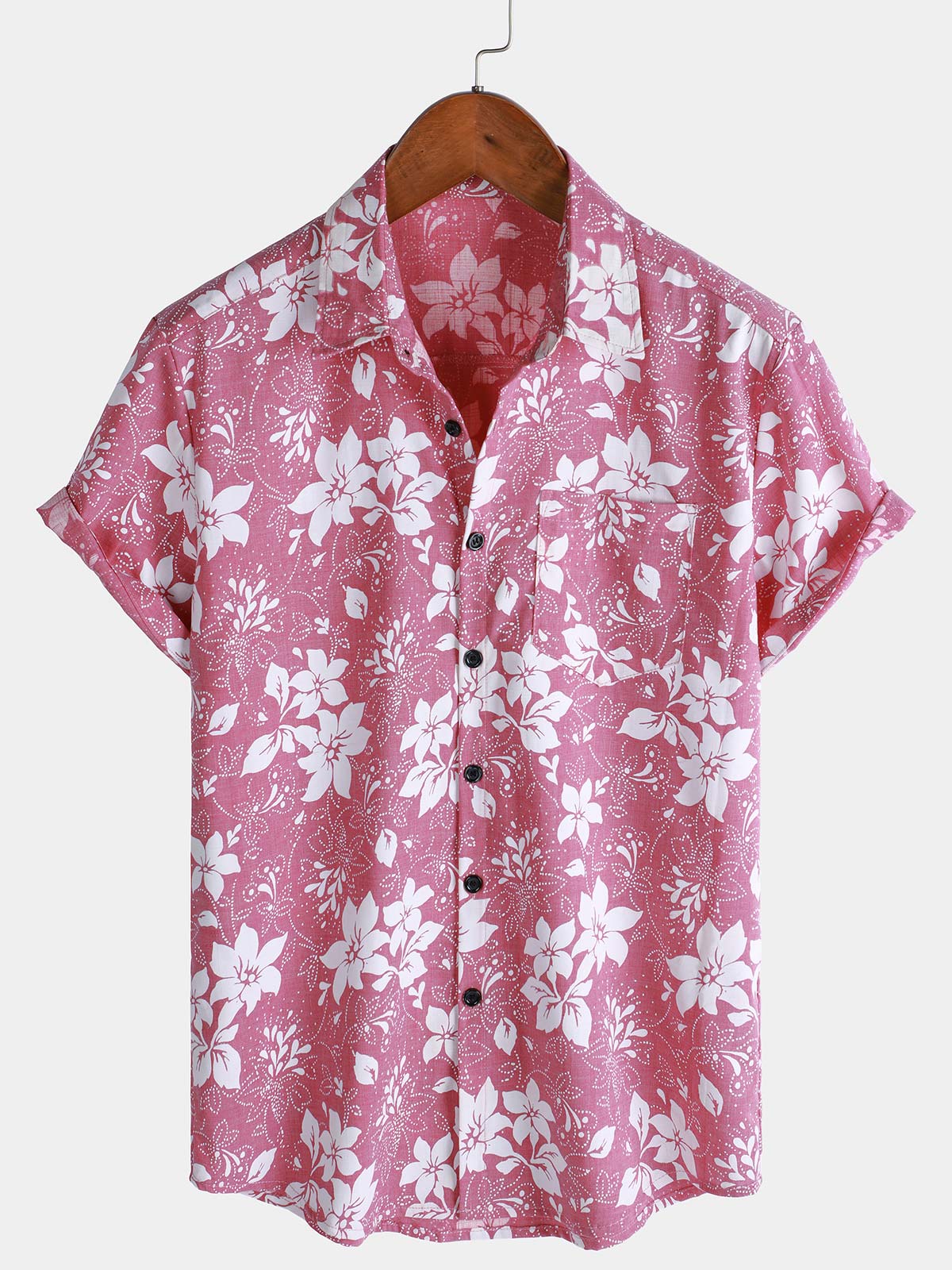 Men's Cotton Holiday Floral Print Beach Short Sleeve Shirt