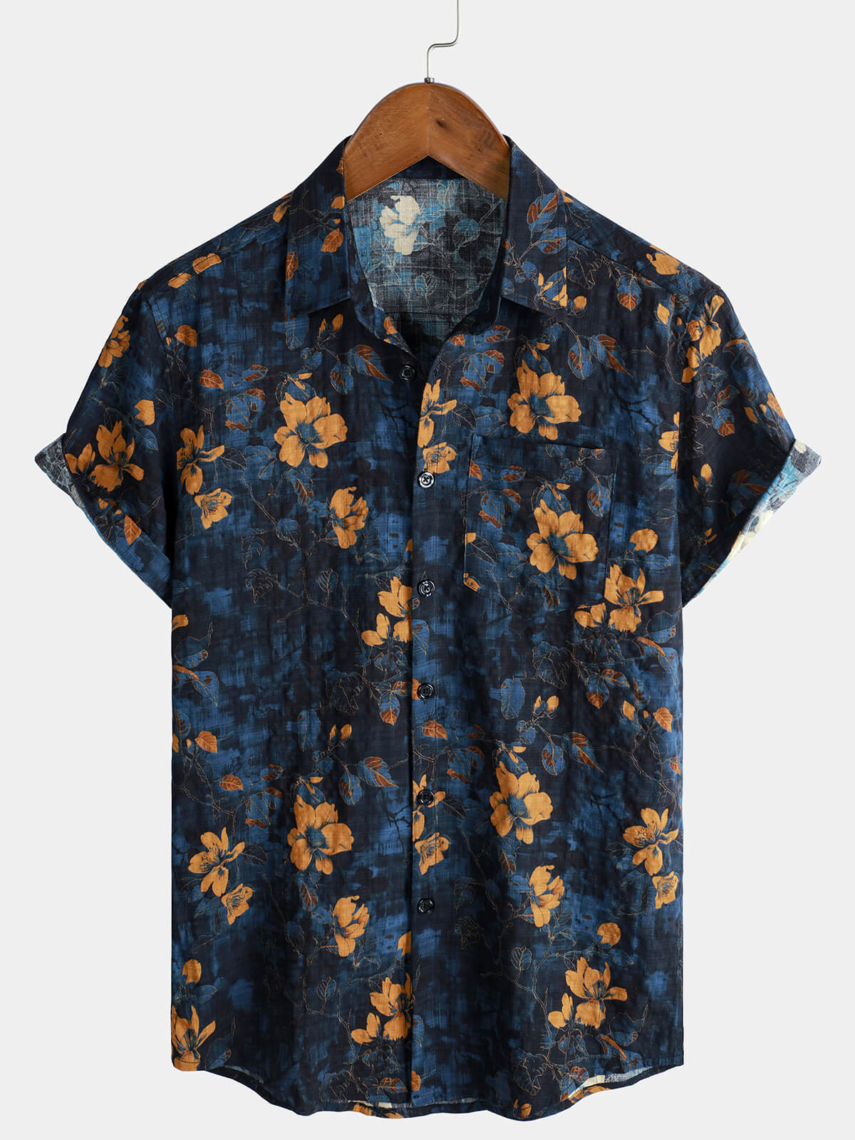 Men's Floral Print Retro Pocket Vacation Short Sleeve Shirt