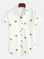 Men's Cotton White Hawaiian Button Up Beach Holiday Summer Short Sleeve Shirt