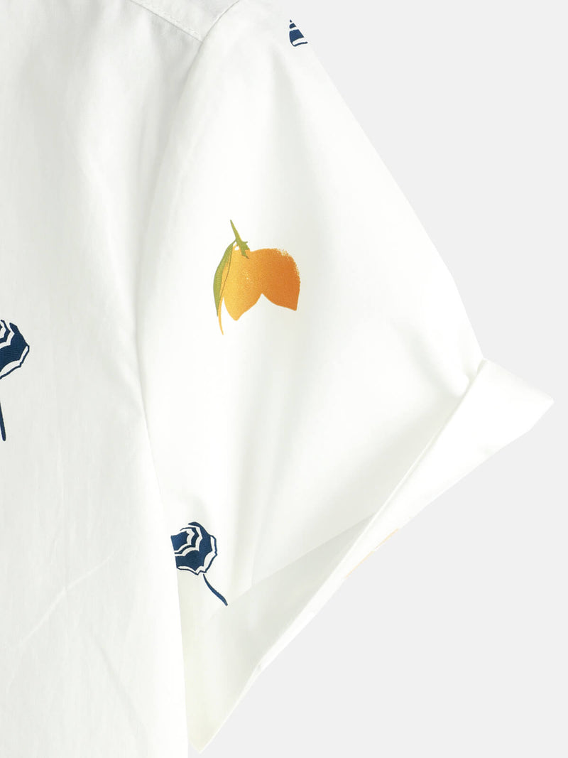 Men's Cotton White Hawaiian Button Up Beach Holiday Summer Short Sleeve Shirt