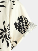 Men's Cotton Pineapple Print Summer Hawaiian Beach Beige Button Up Short Sleeve Shirt