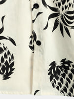 Men's Cotton Pineapple Print Summer Hawaiian Beach Beige Button Up Short Sleeve Shirt