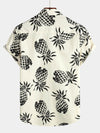 Men's Cotton Pineapple Print Summer Hawaiian Beach Beige Button Up Short Sleeve Shirt