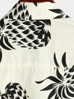 Men's Cotton Pineapple Print Summer Hawaiian Beach Beige Button Up Short Sleeve Shirt