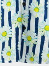 Men's Cotton Blue Striped Daisy Floral Print Pocket Collared Short Sleeve Summer Button Up Shirt