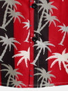 Men's Red Striped Palm Tree Print Collared Cotton Pocket Short Sleeve Hawaiian Shirt