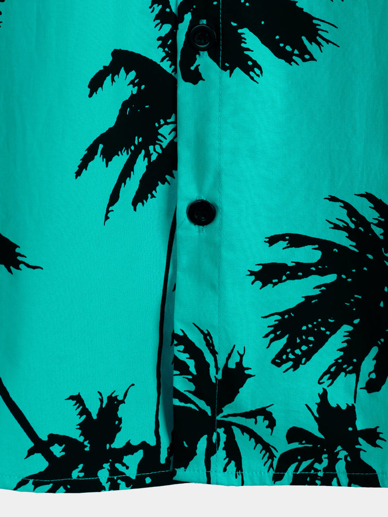 Men's 100% Cotton Palm Tree Print Summer Beach Hawaiian Short Sleeve Shirt