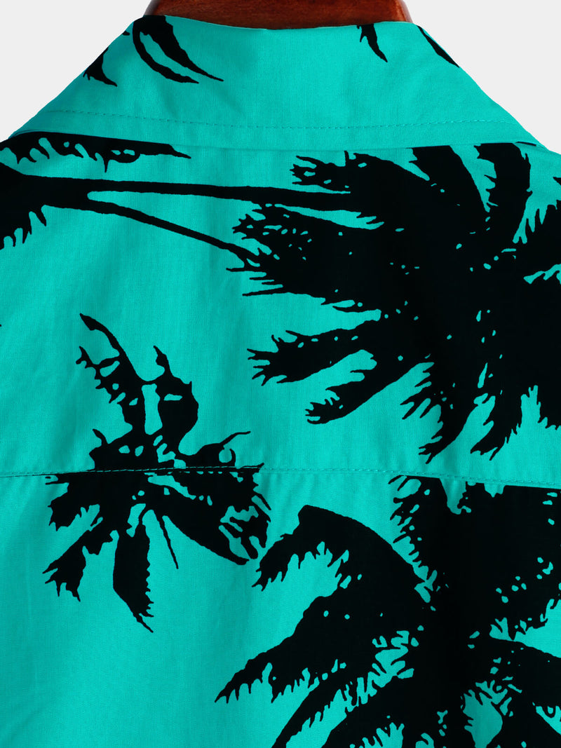 Men's 100% Cotton Palm Tree Print Summer Beach Hawaiian Short Sleeve Shirt