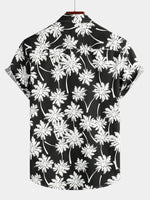 Men's Beach Summer Black Hawaiian Holiday Tropical Button Up Short Sleeve Shirt