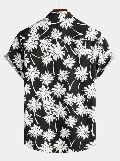 Men's Beach Summer Black Hawaiian Holiday Tropical Button Up Short Sleeve Shirt