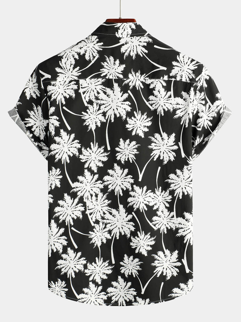 Men's Beach Summer Black Hawaiian Holiday Tropical Button Up Short Sleeve Shirt