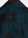 Men's Palm Tree Print 100% Cotton Navy Blue Short Sleeve Hawaiian Collared Shirt