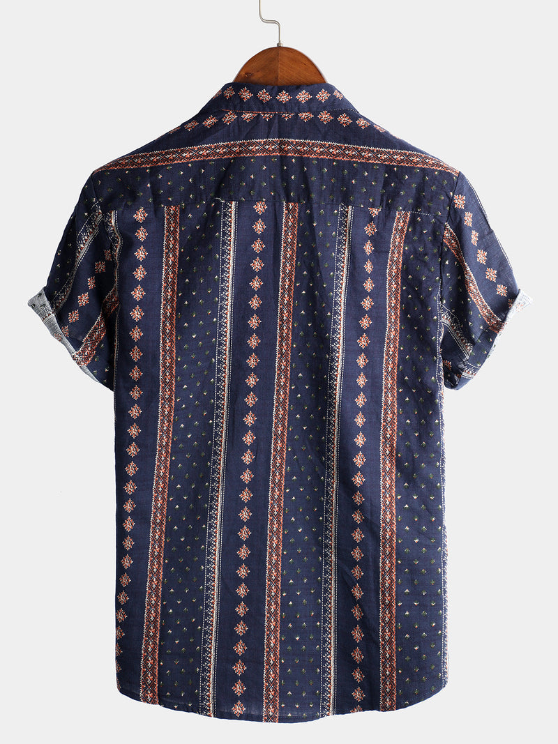 Bundle Of 3 | Men's Retro Floral Print Cotton Vintage Holiday Western Short Sleeve Shirts