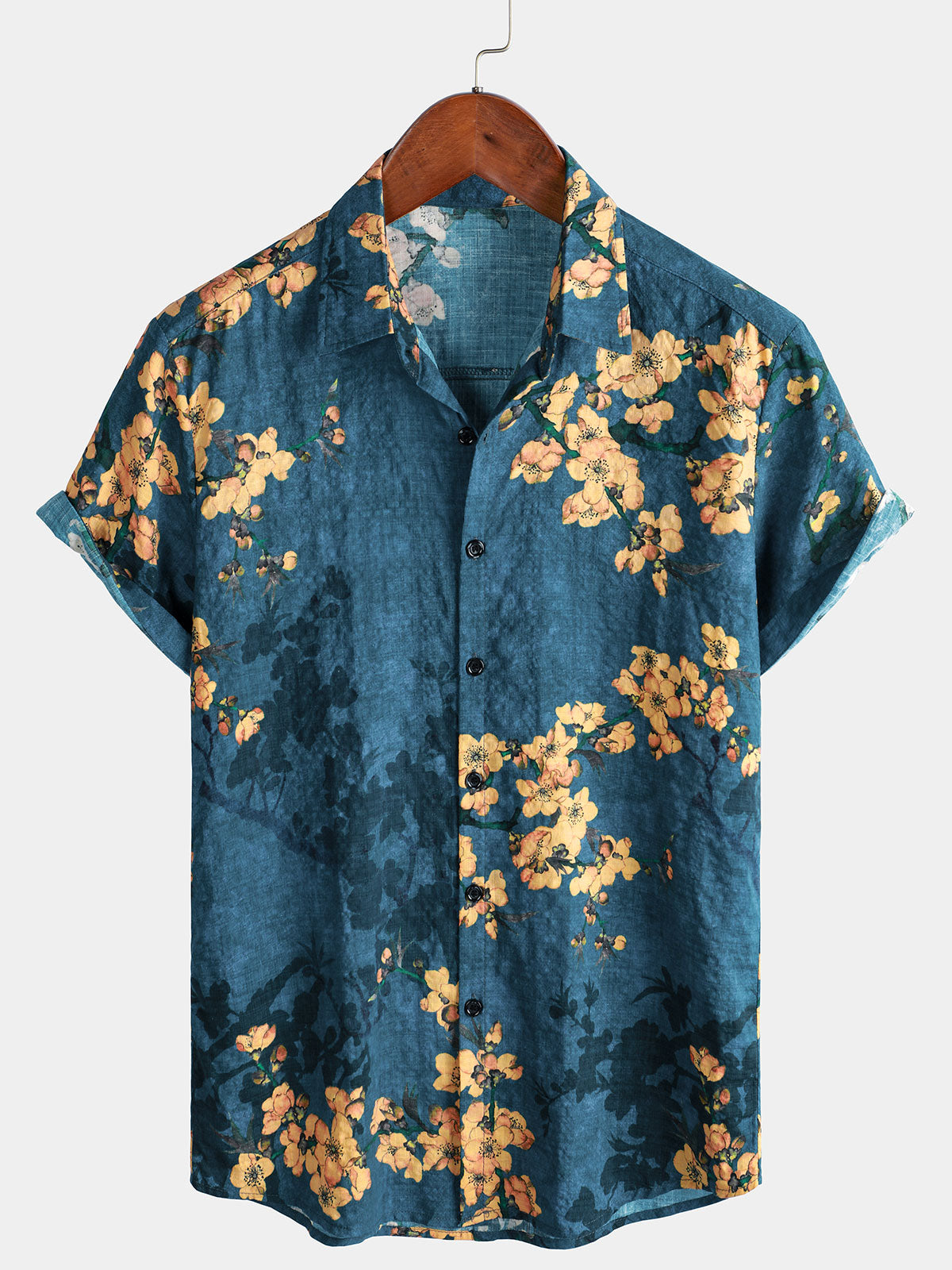 Men's Retro Floral Print Short Sleeve Casual Shirt