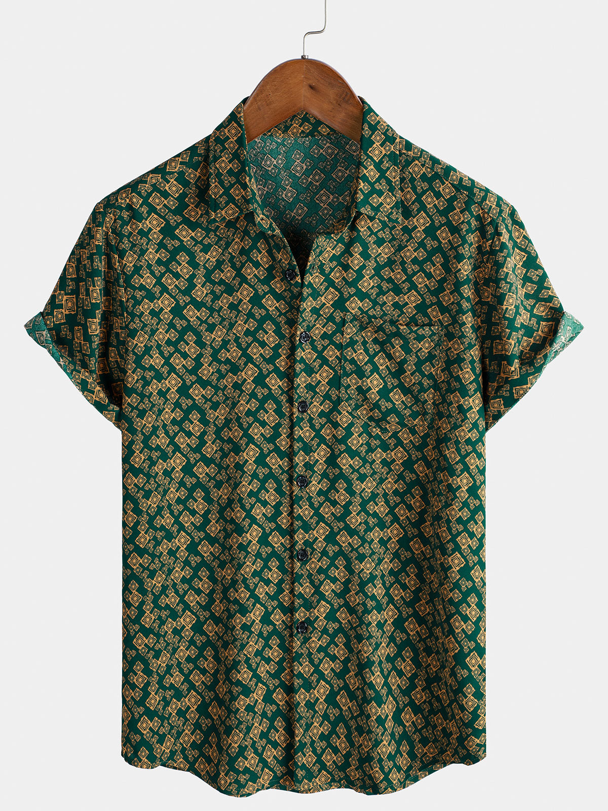 Men's Geometric Print Pocket Short Sleeve Casual Shirt