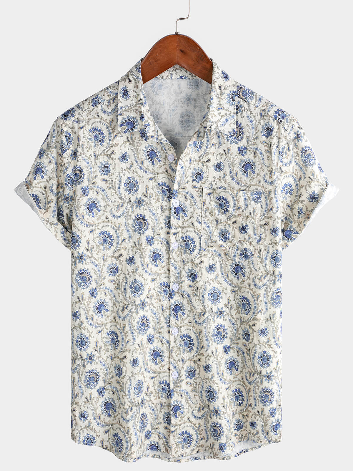 Men's Paisley Pocket Button Up Short Sleeve Shirt