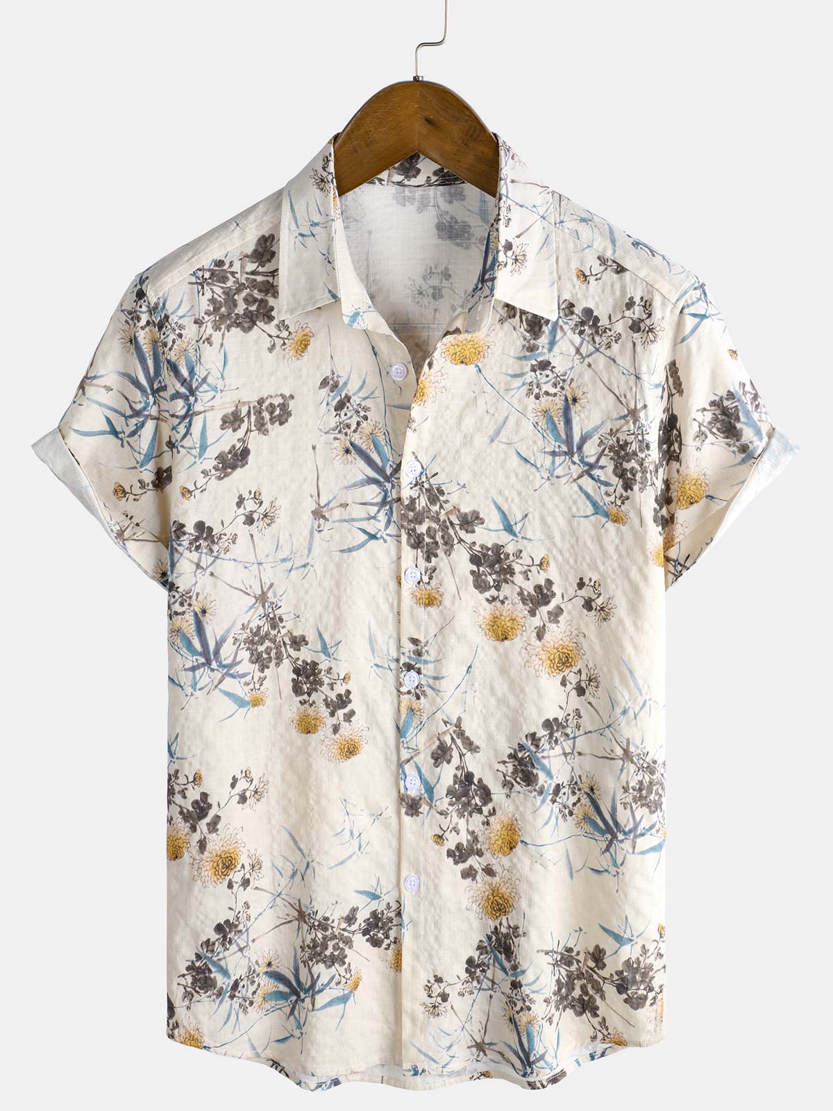 Men's Summer Floral Print Short Sleeve Vacation Shirt