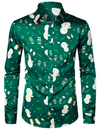 Men's Christmas Snowman Print Xmas Party Holiday Button Up Long Sleeve Shirt