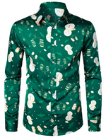 Men's Christmas Snowman Print Xmas Party Holiday Button Up Long Sleeve Shirt