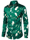 Men's Christmas Snowman Print Xmas Party Holiday Button Up Long Sleeve Shirt