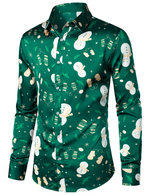 Men's Christmas Snowman Print Xmas Party Holiday Button Up Long Sleeve Shirt