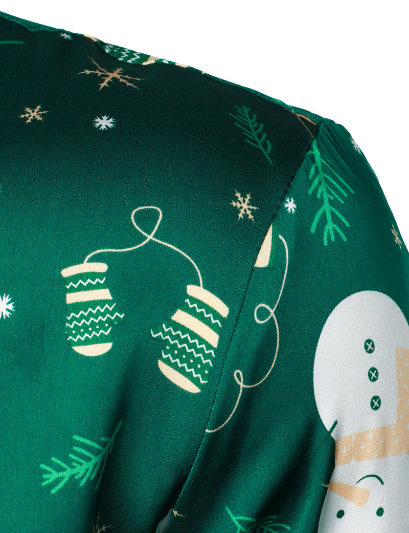 Men's Christmas Snowman Print Xmas Party Holiday Button Up Long Sleeve Shirt