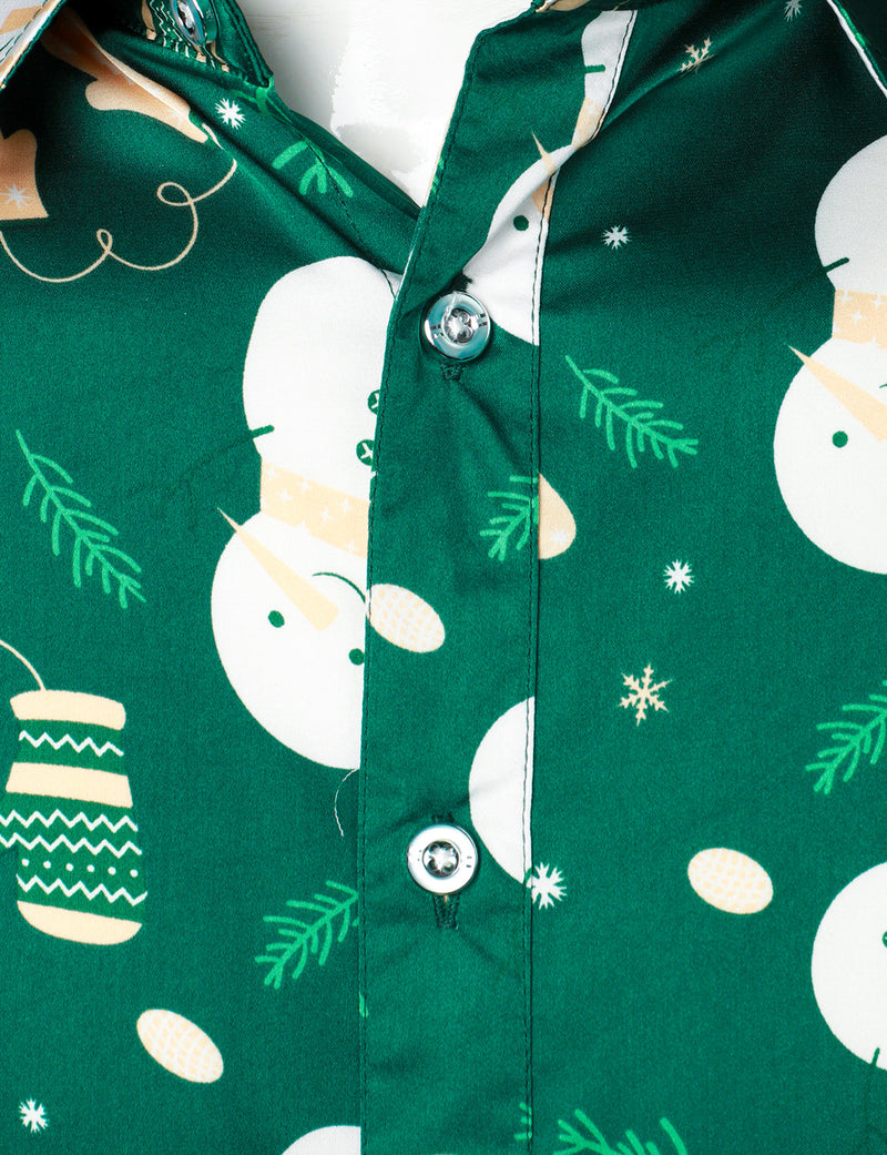 Men's Christmas Snowman Print Xmas Party Holiday Button Up Long Sleeve Shirt