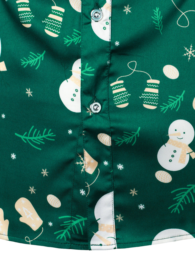 Men's Christmas Snowman Print Xmas Party Holiday Button Up Long Sleeve Shirt