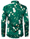 Men's Christmas Snowman Print Xmas Party Holiday Button Up Long Sleeve Shirt
