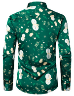 Men's Christmas Snowman Print Xmas Party Holiday Button Up Long Sleeve Shirt