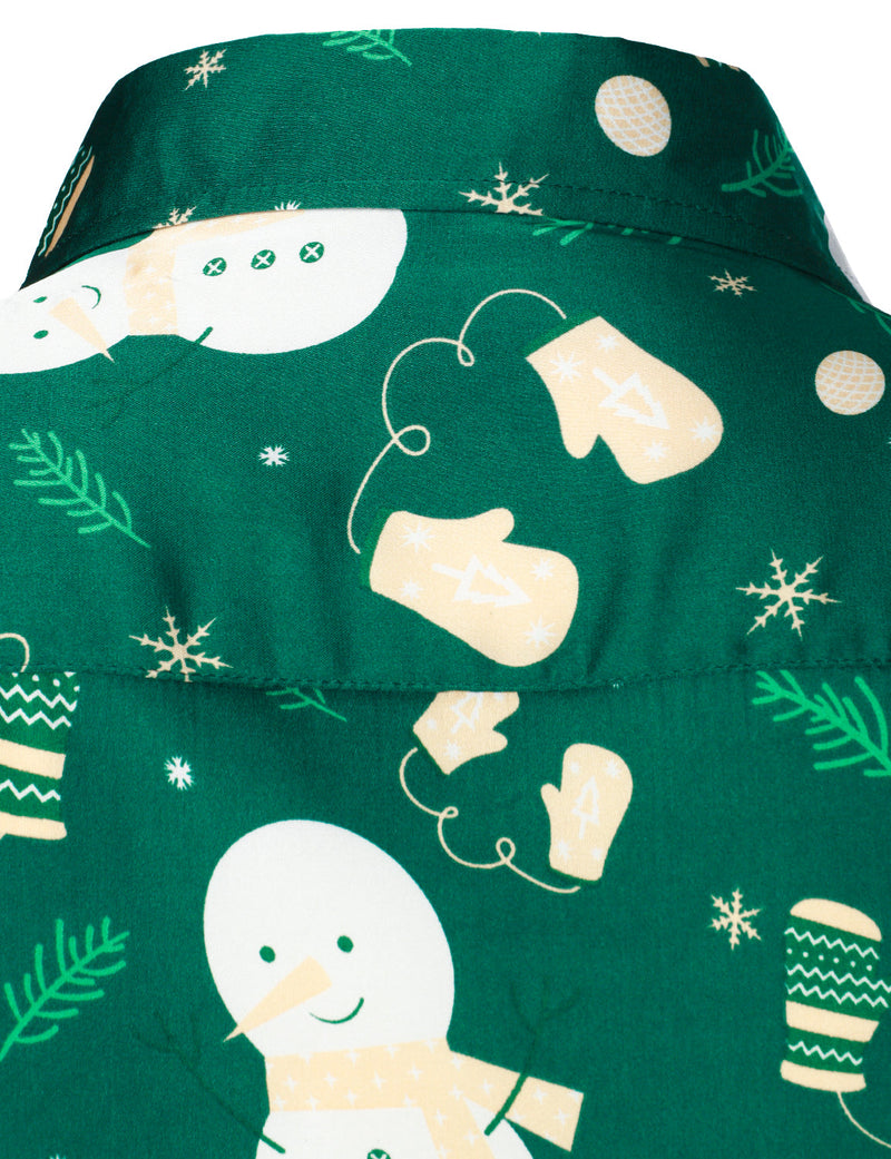 Men's Christmas Snowman Print Xmas Party Holiday Button Up Long Sleeve Shirt