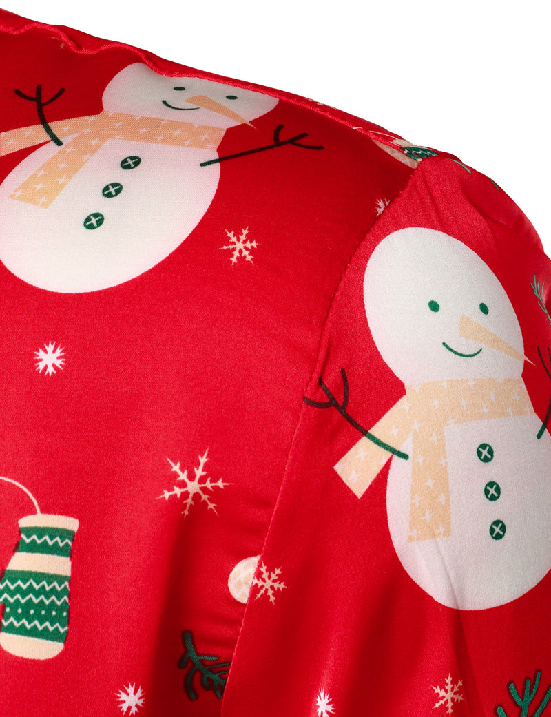 Men's Christmas Snowman Print Xmas Party Holiday Button Up Long Sleeve Shirt