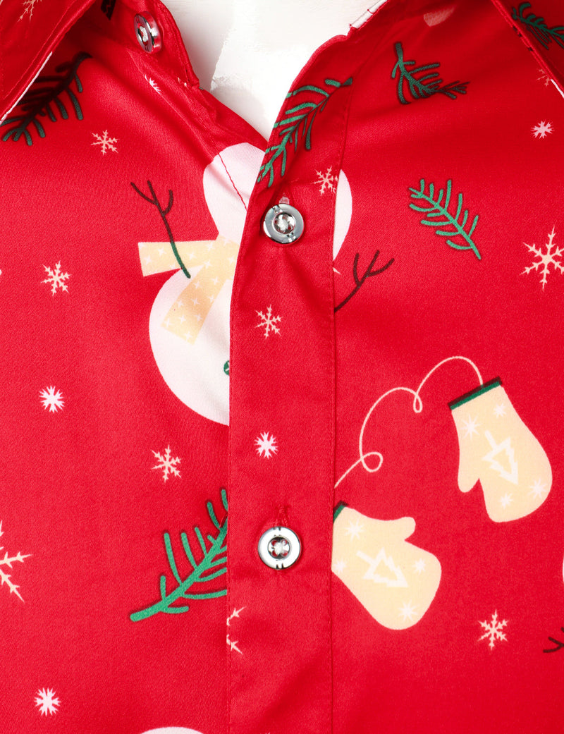 Men's Christmas Snowman Print Xmas Party Holiday Button Up Long Sleeve Shirt