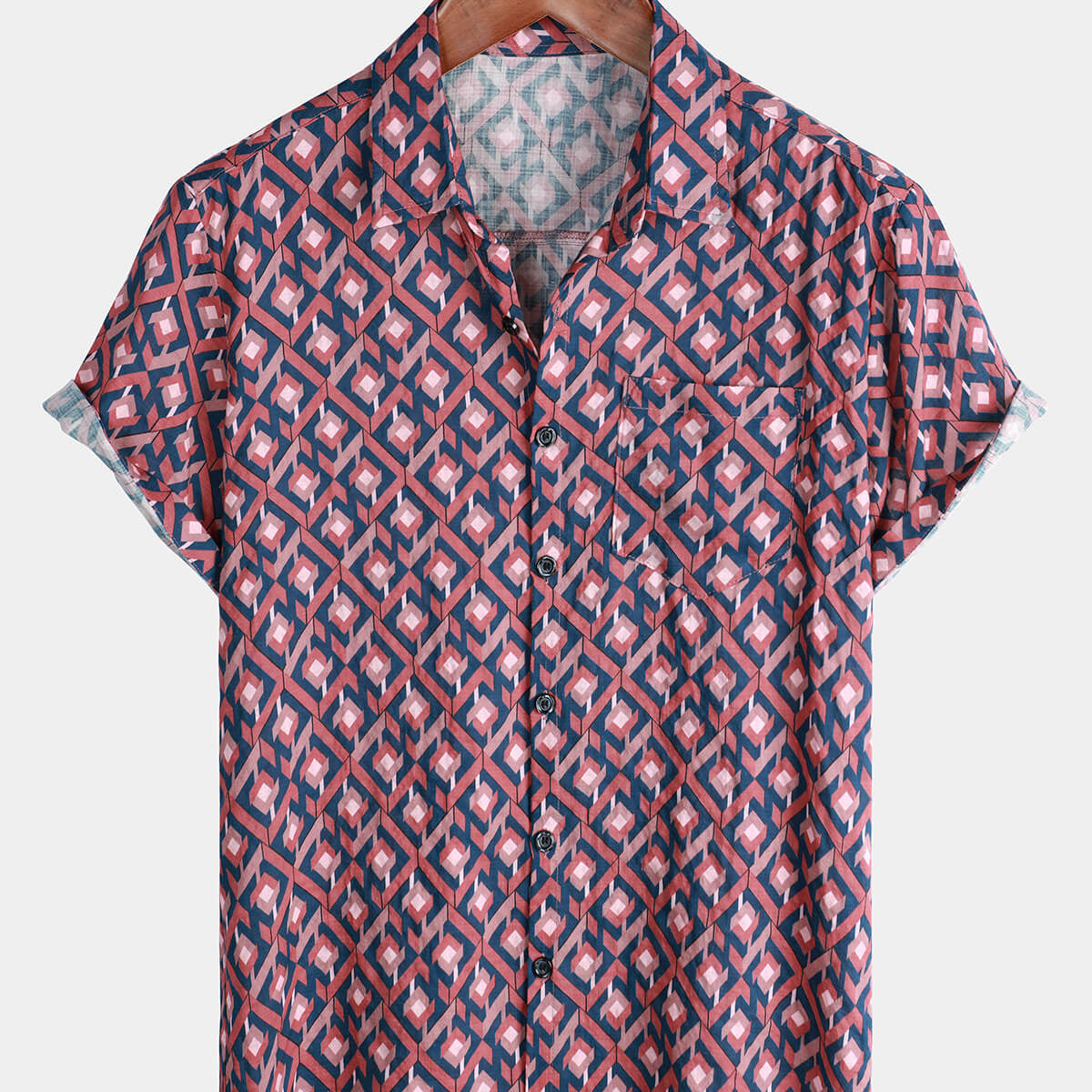 Men's Casual Floral Geometric Art Short Sleeve Button Up Summer Shirt