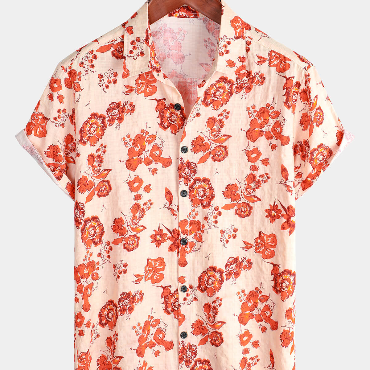 Men's Cotton Floral Hawaiian Short Sleeve Button Up Summer Shirt