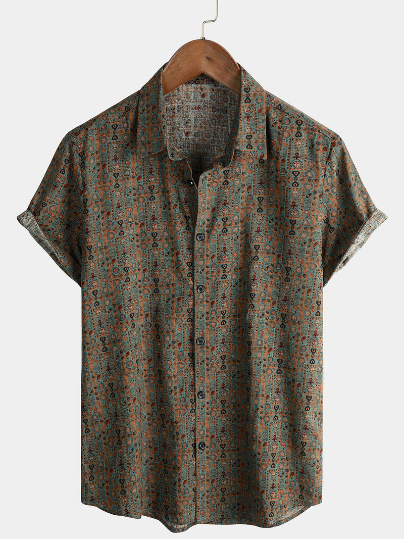 Bundle Of 3 | Men's Retro Floral Print Cotton Vintage Holiday Western Short Sleeve Shirts