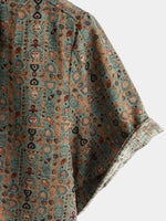 Bundle Of 3 |Men's Vintage Paisley Print 70s Green Boho Retro Tribal Short Sleeve Shirts