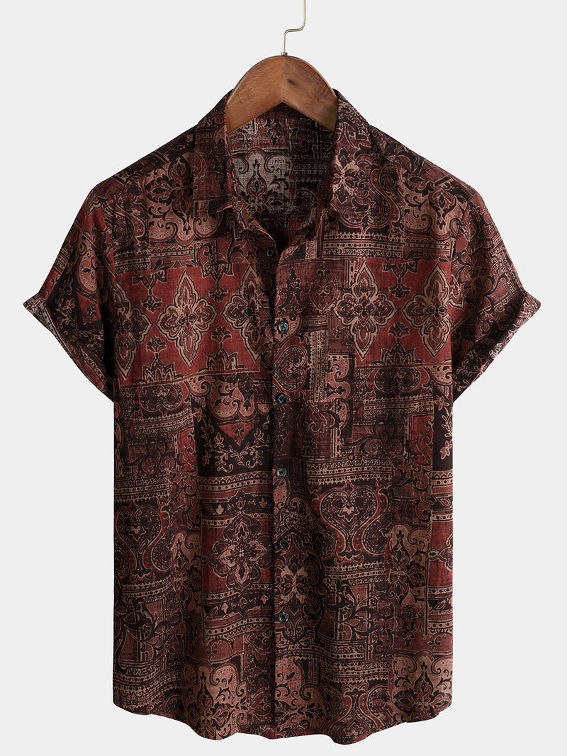 Bundle Of 3 | Men's Vintage Flower Holiday Breathable Short Sleeve Button Up Shirts