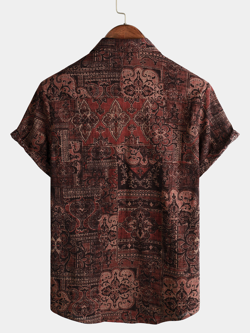 Bundle Of 3 | Men's Retro Floral Print Cotton Vintage Holiday Western Short Sleeve Shirts
