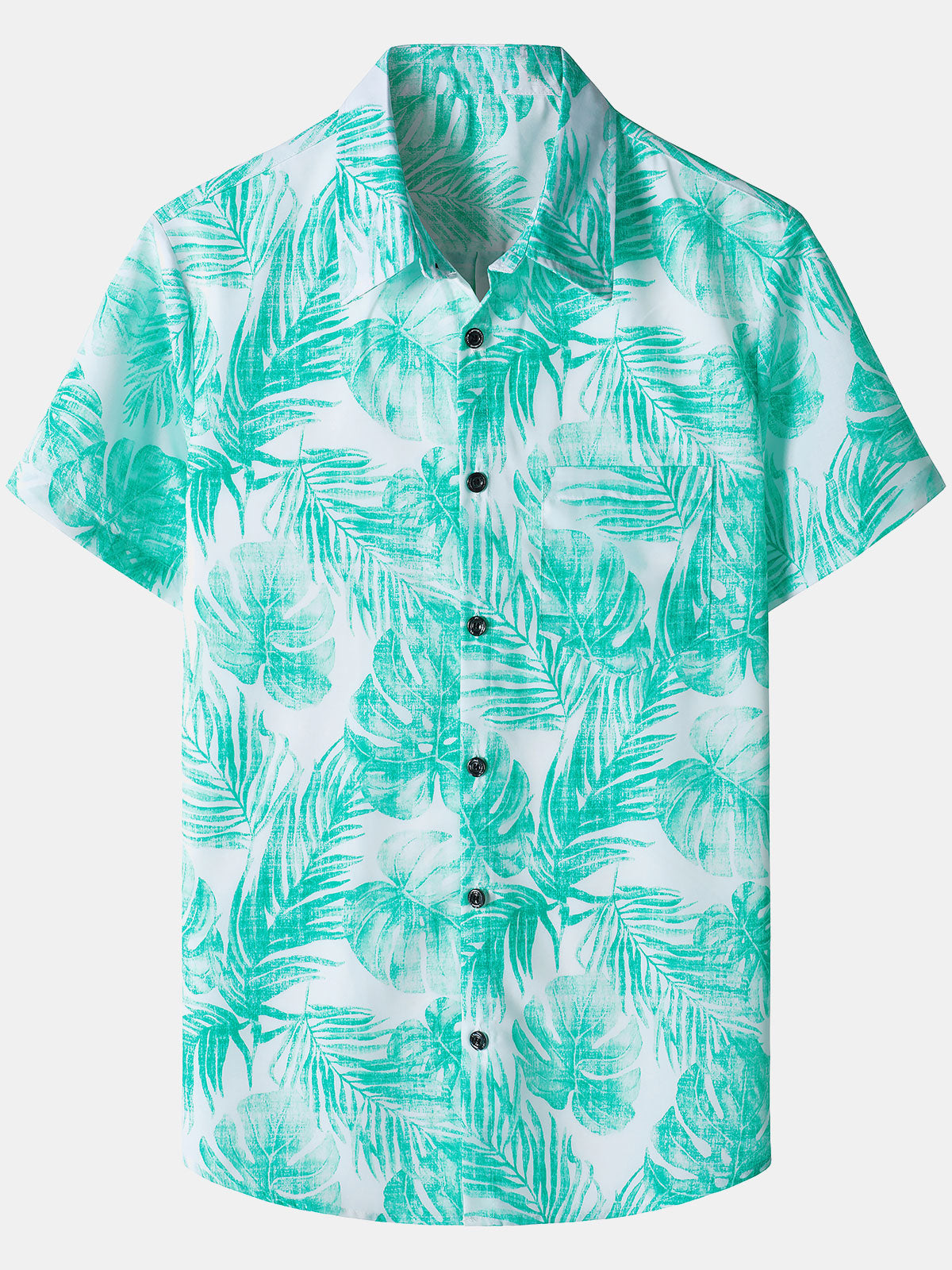 Men‘s Leaves Print Hawaiian Pocket Casual Aloha Shirts