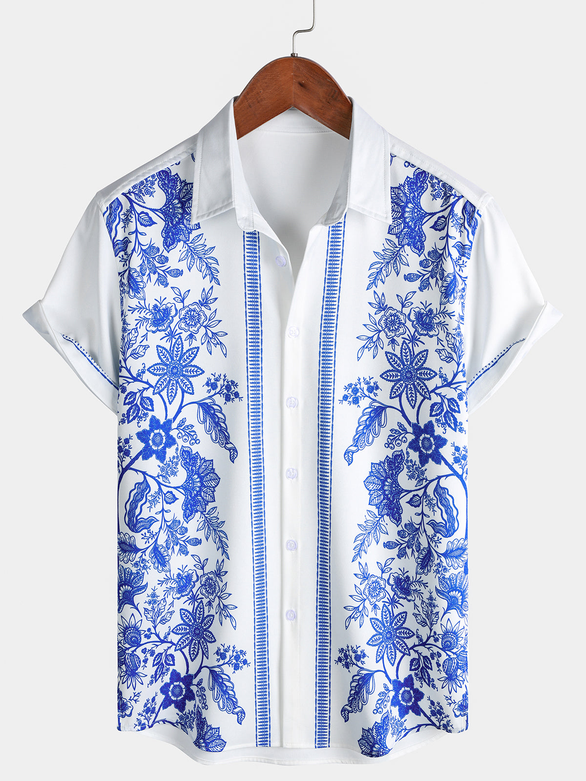 Men’s  Floral Vine Print Classic Casual Short Sleeve Shirt