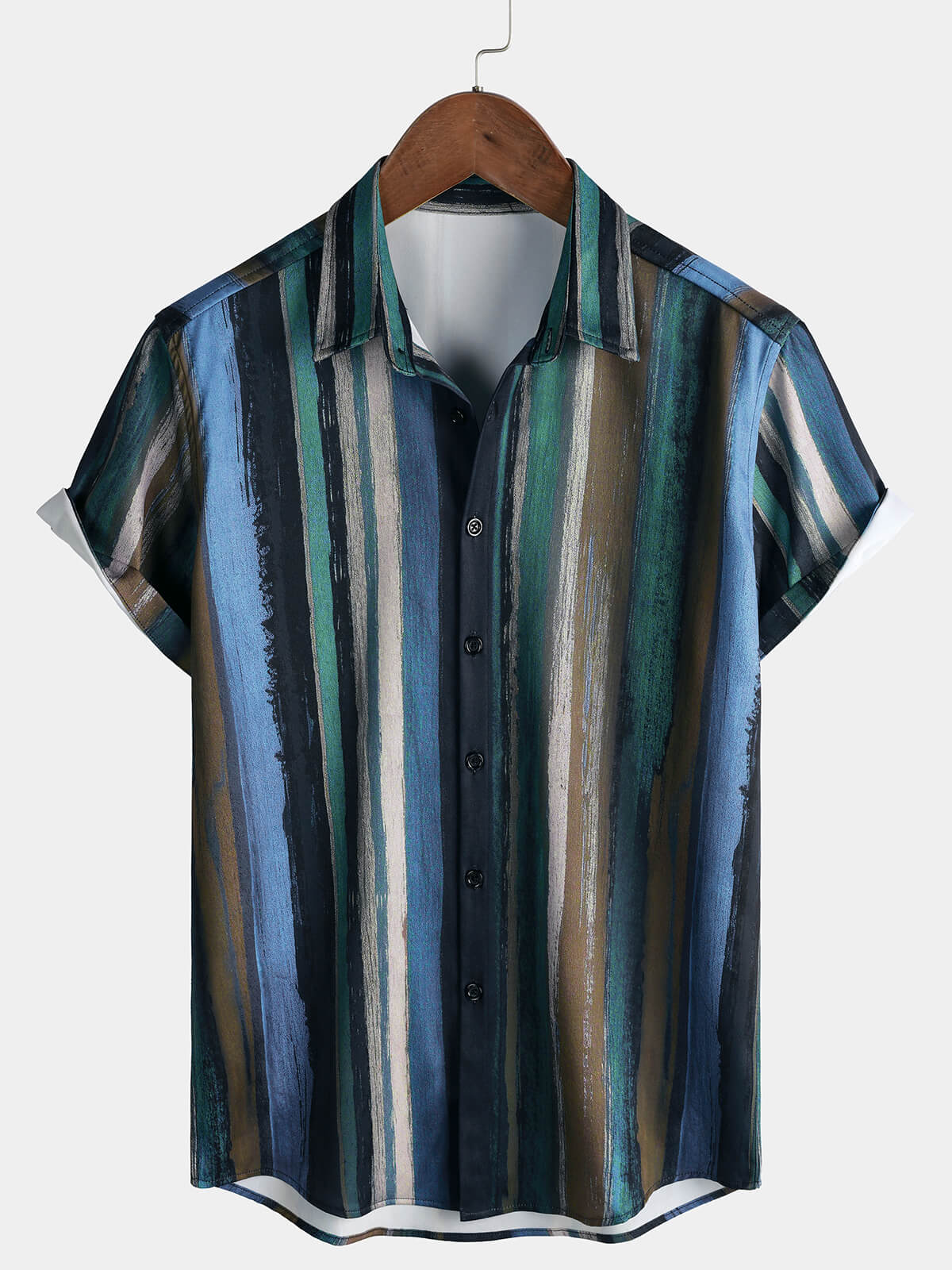 Men's Striped Print Summer Short Sleeve Shirt