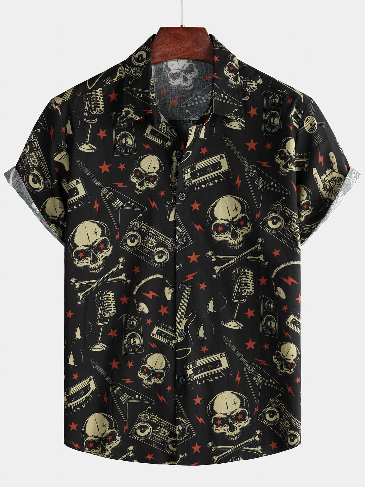 Men's Skull Music Punk Rock and Roll Cool Funny Hawaiian Shirt