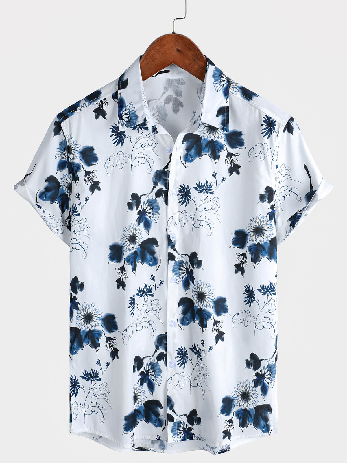 Men's Floral Cotton Casual Short Sleeve Shirt