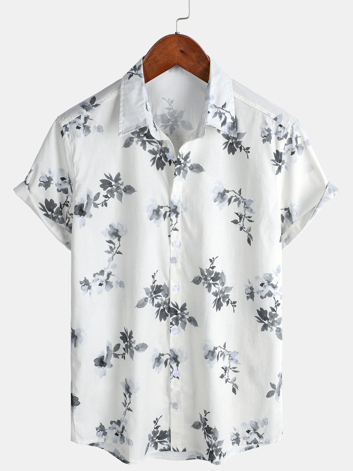Men's Casual Floral Cotton Holiday Short Sleeve Shirt