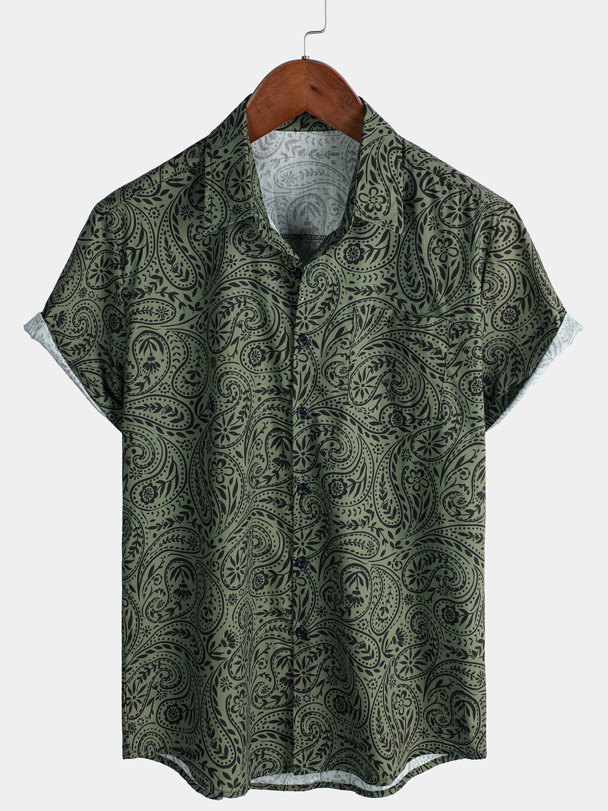 Men's Retro Paisley Cotton Breathable Pocket Short Sleeve Shirt