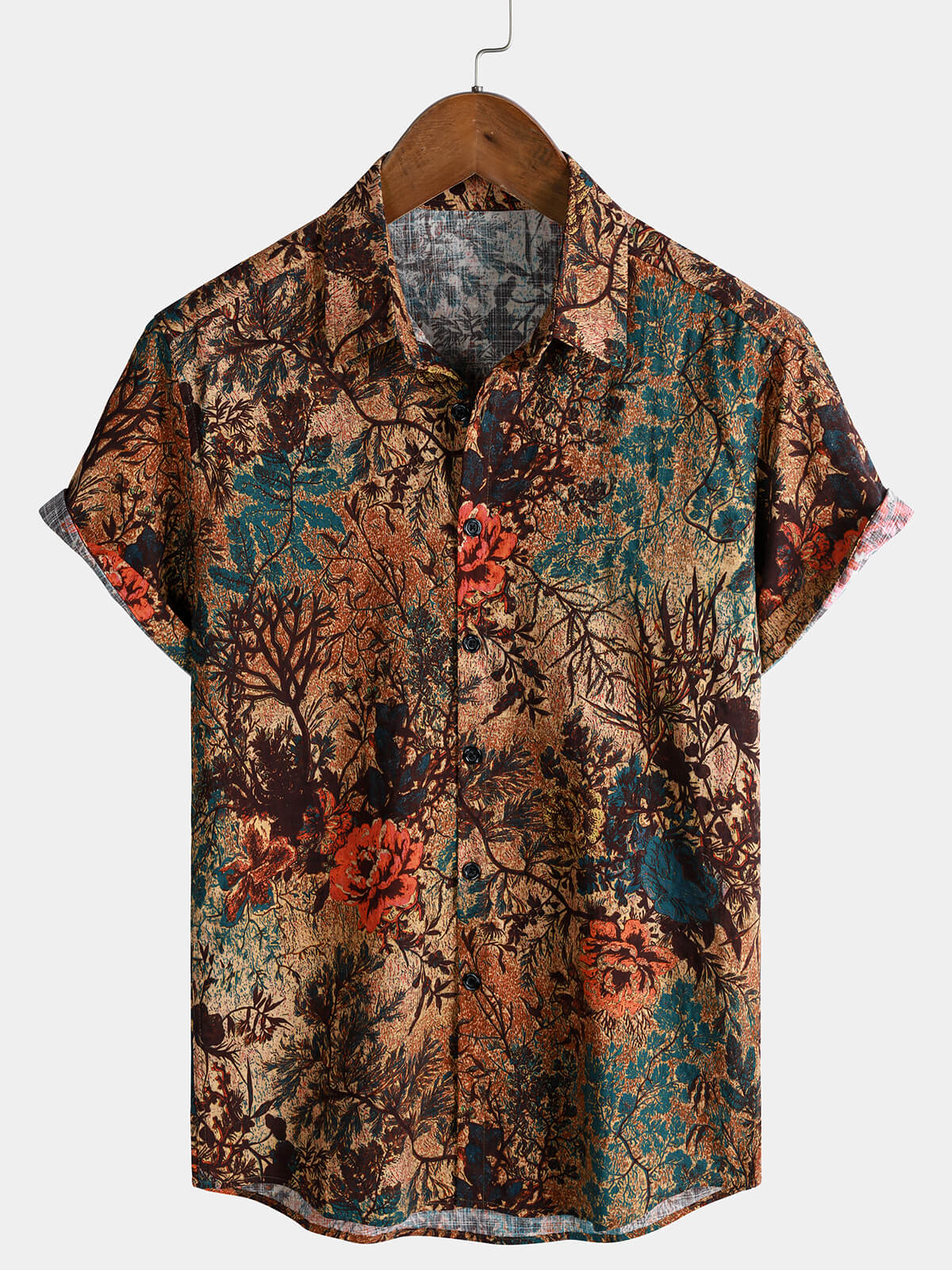 Men's Breathable Retro Floral Pattern Summer Shirt