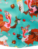 Men's Cute Turkey Harvest Print Thanksgiving Funny Holiday Button Up Blue Long Sleeve Shirt