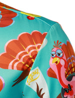 Men's Cute Turkey Harvest Print Thanksgiving Funny Holiday Button Up Blue Long Sleeve Shirt