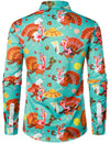 Men's Cute Turkey Harvest Print Thanksgiving Funny Holiday Button Up Blue Long Sleeve Shirt